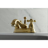 Restoration Double-Handle 3-Hole Deck Mount 4-Inch Centerset Bathroom Faucet with Brass Pop-Up