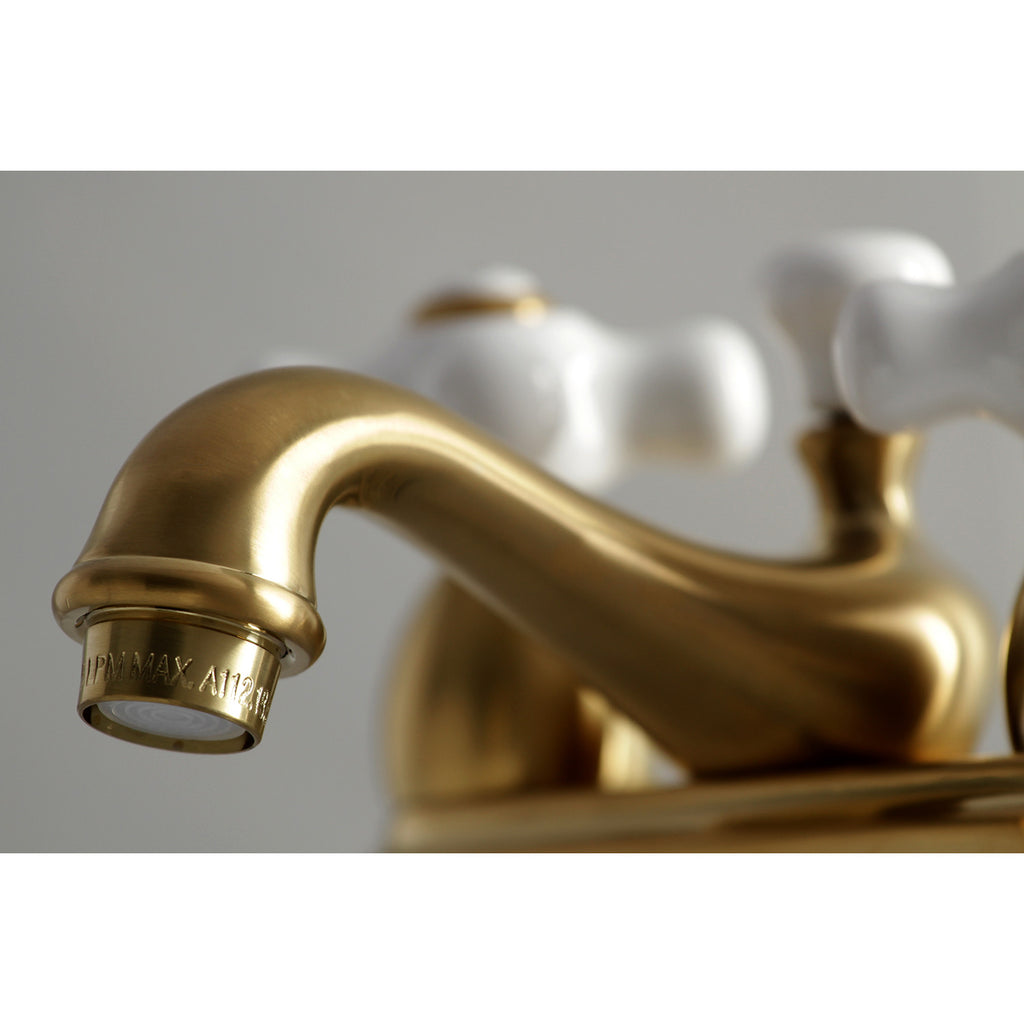 Restoration Double-Handle 3-Hole Deck Mount 4-Inch Centerset Bathroom Faucet with Brass Pop-Up