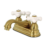 Restoration Double-Handle 3-Hole Deck Mount 4-Inch Centerset Bathroom Faucet with Brass Pop-Up