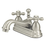 Restoration Double-Handle 3-Hole Deck Mount 4-Inch Centerset Bathroom Faucet with Brass Pop-Up