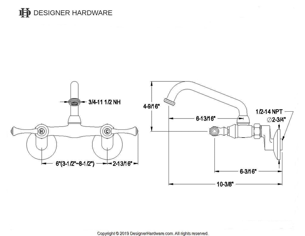Kingston Double-Handle 2-Hole Wall Mount Laundry Faucet