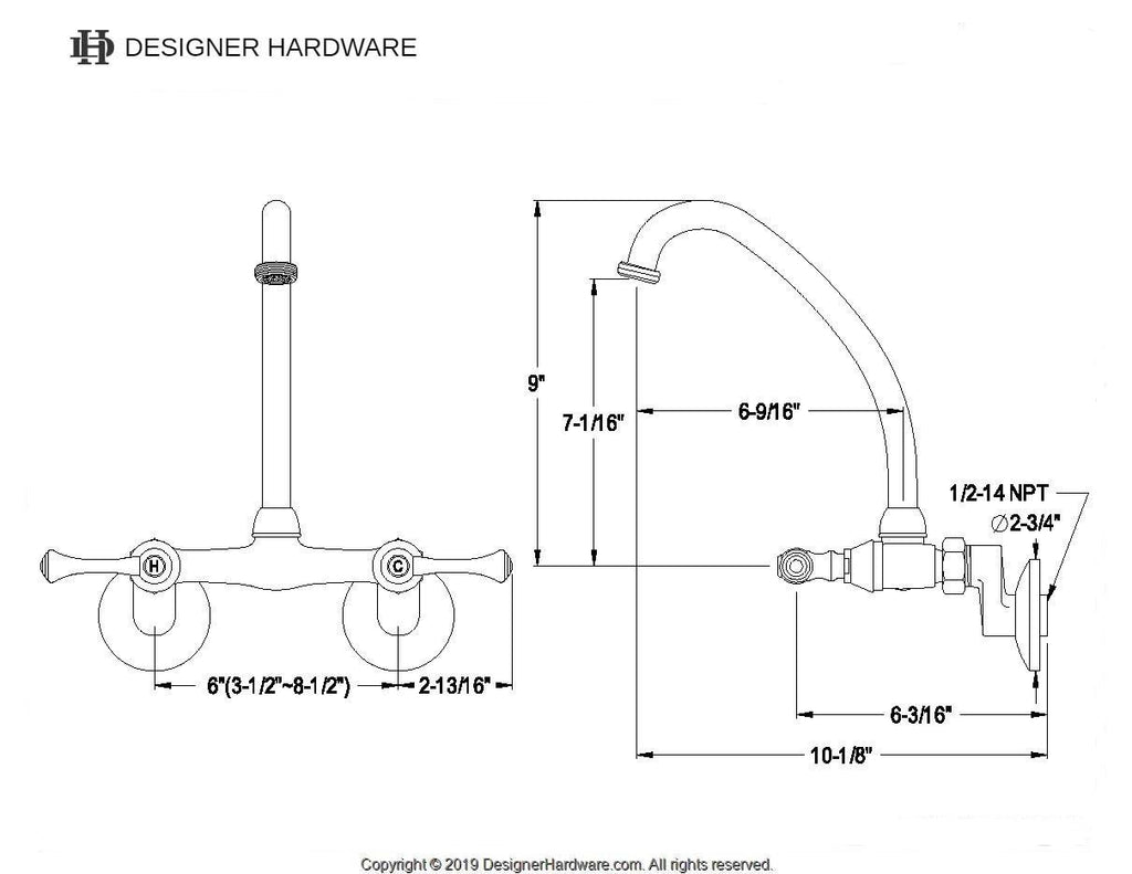 Kingston Double-Handle 2-Hole Wall Mount Laundry Faucet