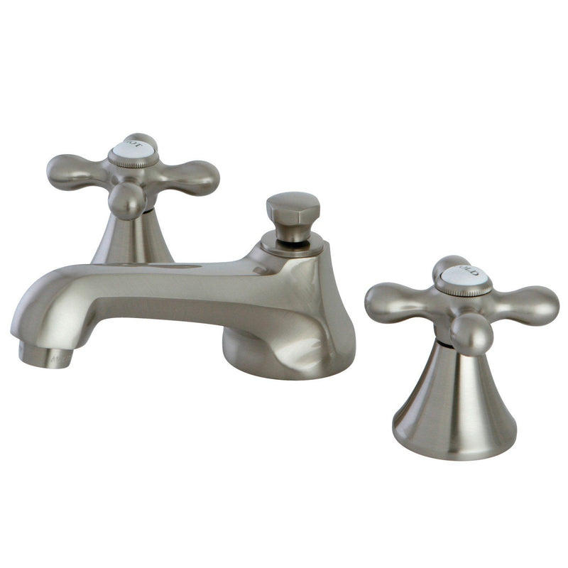Two-Handle 3-Hole Deck Mount Widespread Bathroom Faucet with Brass Pop-Up