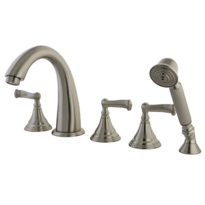 Royale Three-Handle 5-Hole Deck Mount Roman Tub Faucet with Hand Shower