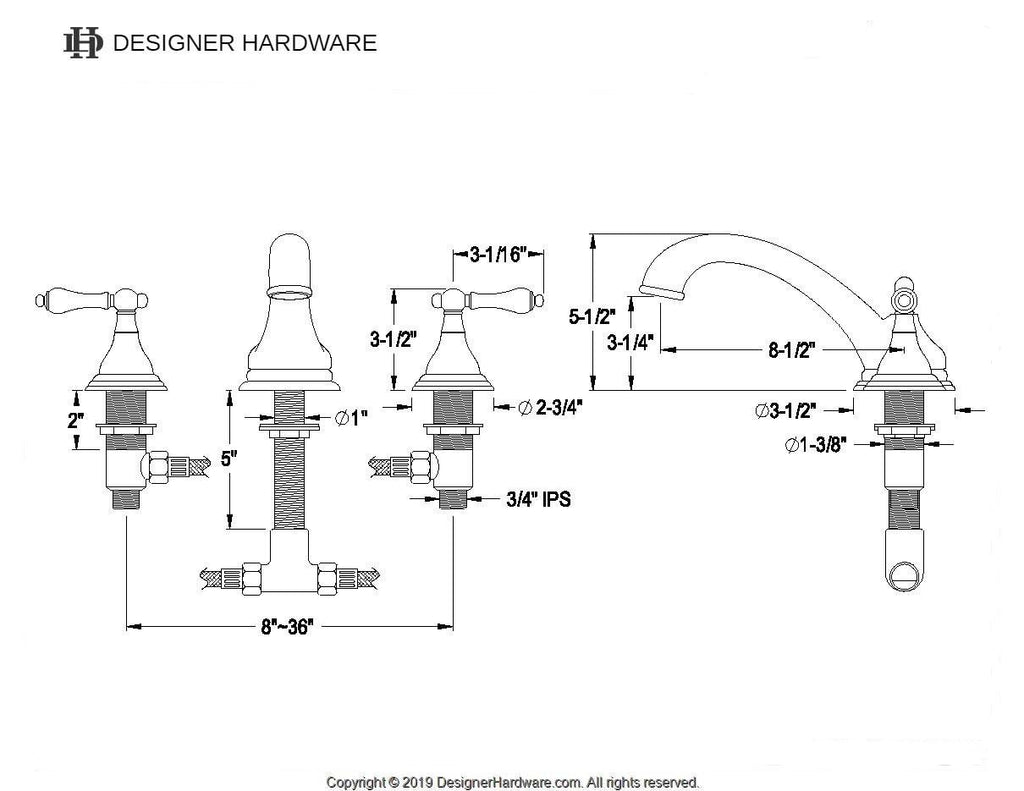 Vintage Two-Handle 3-Hole Deck Mount Roman Tub Faucet