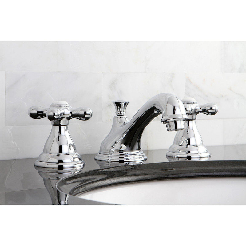 Royale Two-Handle 3-Hole Deck Mount Widespread Bathroom Faucet with Brass Pop-Up Drain
