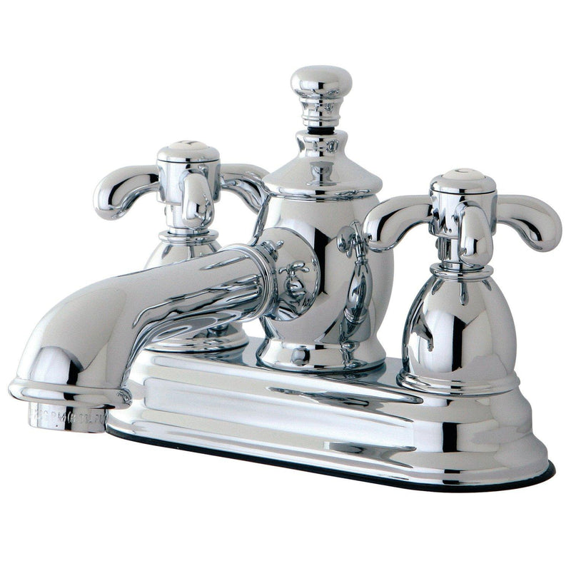 French Country Double-Handle 3-Hole Deck Mount 4-Inch Centerset Bathroom Faucet with Brass Pop-Up