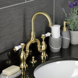Bel-Air Two-Handle 3-Hole Deck Mount Bridge Bathroom Faucet with Brass Pop-Up