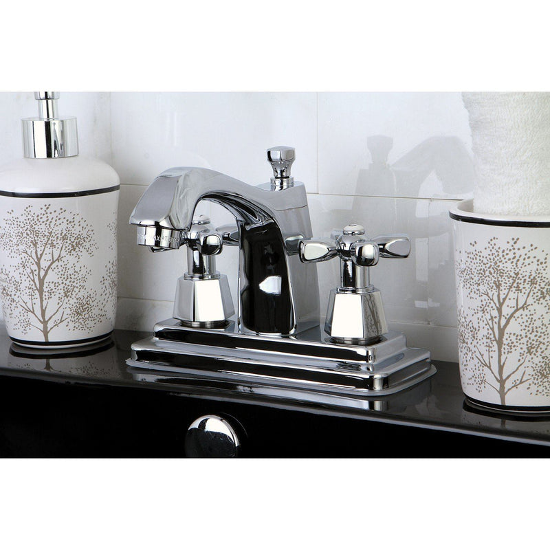Double-Handle 3-Hole Deck Mount 4-Inch Centerset Bathroom Faucet with Brass Pop-Up