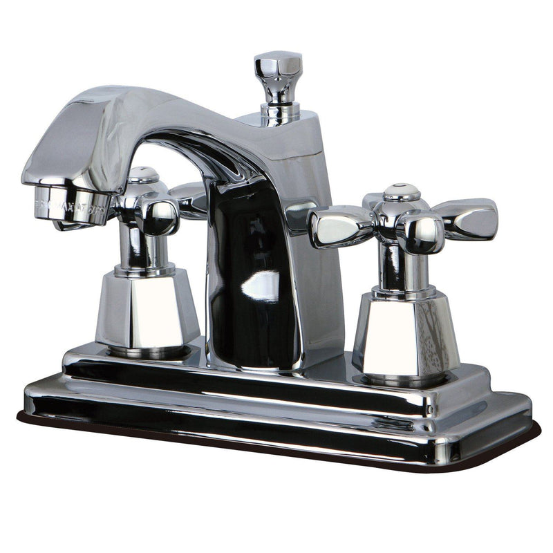 Double-Handle 3-Hole Deck Mount 4-Inch Centerset Bathroom Faucet with Brass Pop-Up