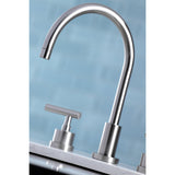 Manhattan Two-Handle 4-Hole Deck Mount Widespread Kitchen Faucet with Plastic Sprayer