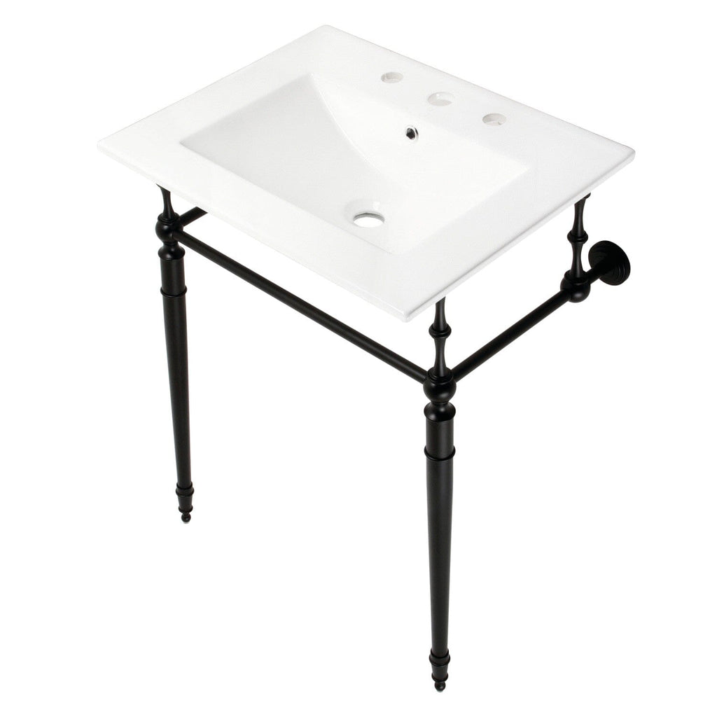Edwardian 24-Inch Ceramic Console Sink with Brass Legs (8-Inch, 3-Hole)