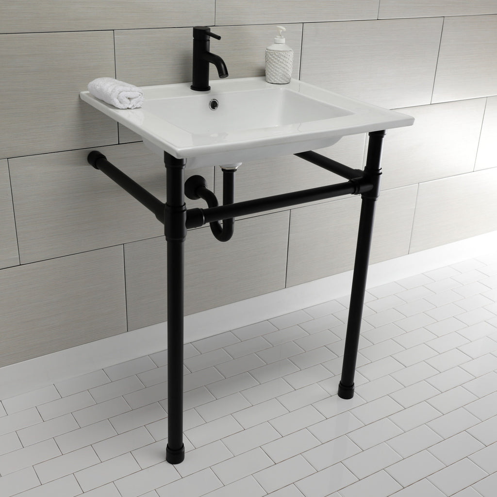 Dreyfuss 25-Inch Ceramic Console Sink with Stainless Steel Legs (1-Hole)