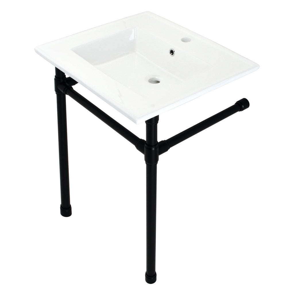Dreyfuss 25-Inch Ceramic Console Sink with Stainless Steel Legs (1-Hole)