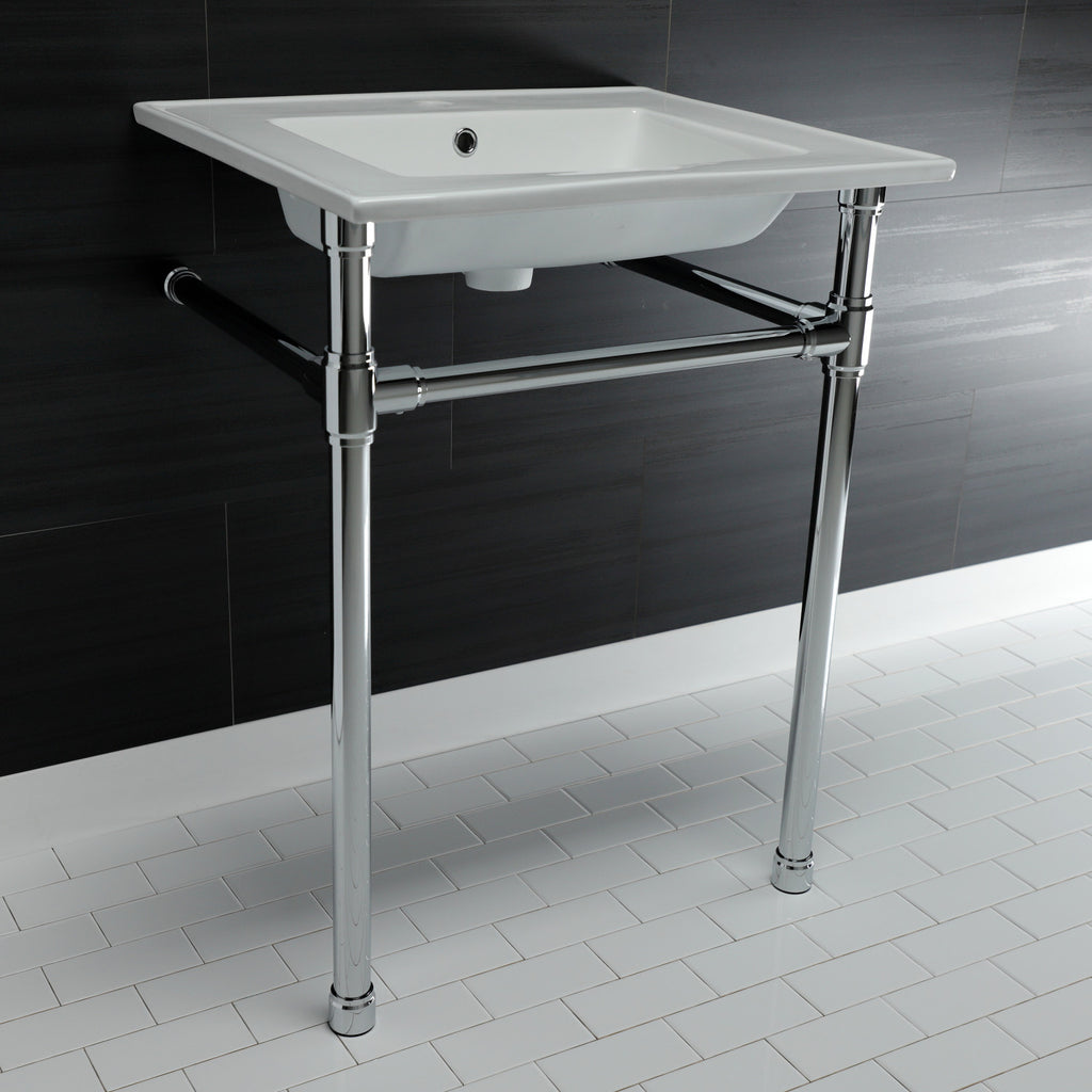 Dreyfuss 25-Inch Ceramic Console Sink with Stainless Steel Legs (1-Hole)
