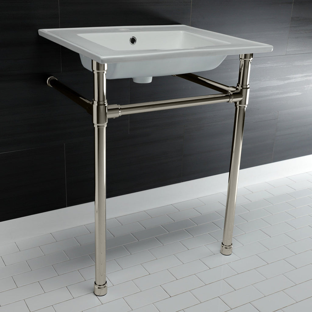 Dreyfuss 25-Inch Ceramic Console Sink with Stainless Steel Legs (1-Hole)