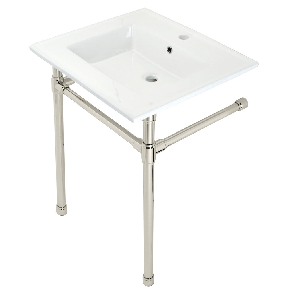 Dreyfuss 25-Inch Ceramic Console Sink with Stainless Steel Legs (1-Hole)
