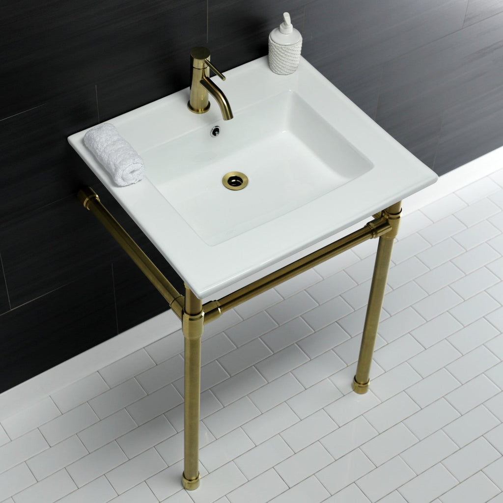 Dreyfuss 25-Inch Ceramic Console Sink with Stainless Steel Legs (1-Hole)