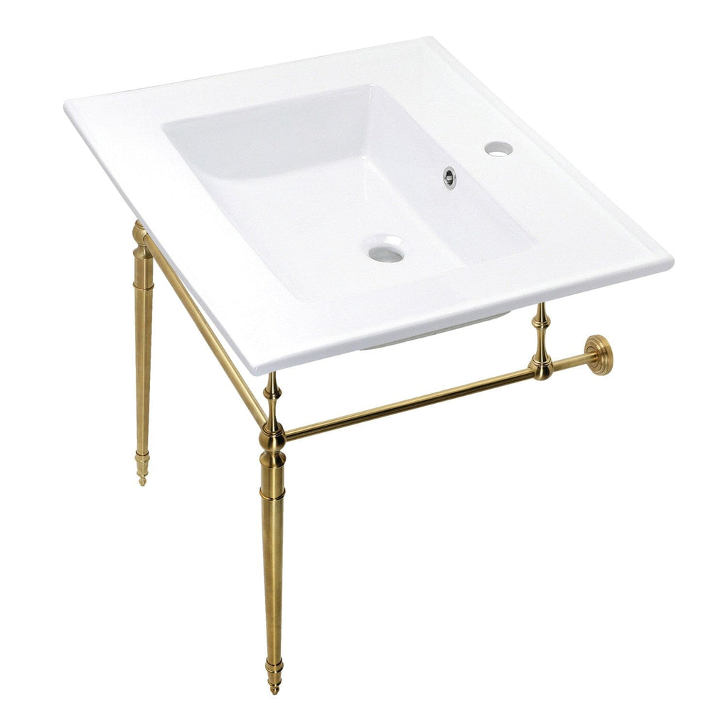 Edwardian 25-Inch Ceramic Console Sink with Brass Legs (1-Hole)