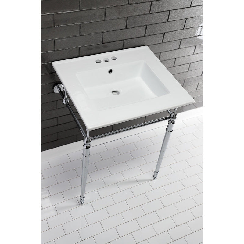 Edwardian 25-Inch Ceramic Console Sink with Brass Legs (4-Inch, 3-Hole)