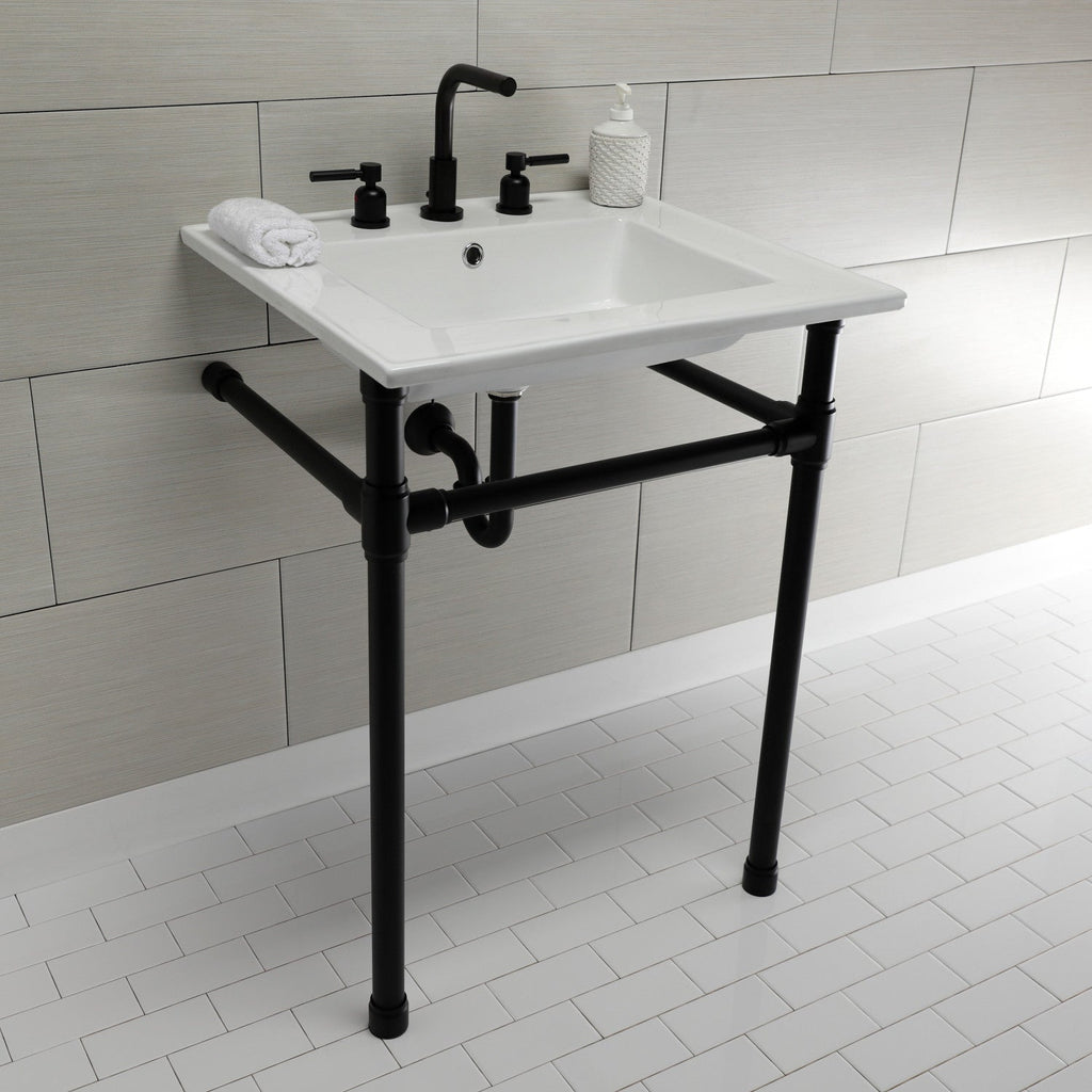 Dreyfuss 25-Inch Ceramic Console Sink with Stainless Steel Legs (8-Inch, 3-Hole)