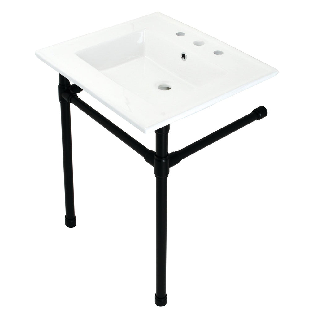 Dreyfuss 25-Inch Ceramic Console Sink with Stainless Steel Legs (8-Inch, 3-Hole)