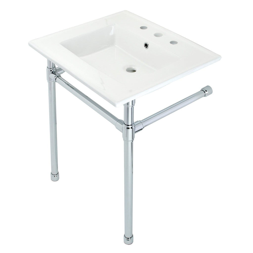 Dreyfuss 25-Inch Ceramic Console Sink with Stainless Steel Legs (8-Inch, 3-Hole)