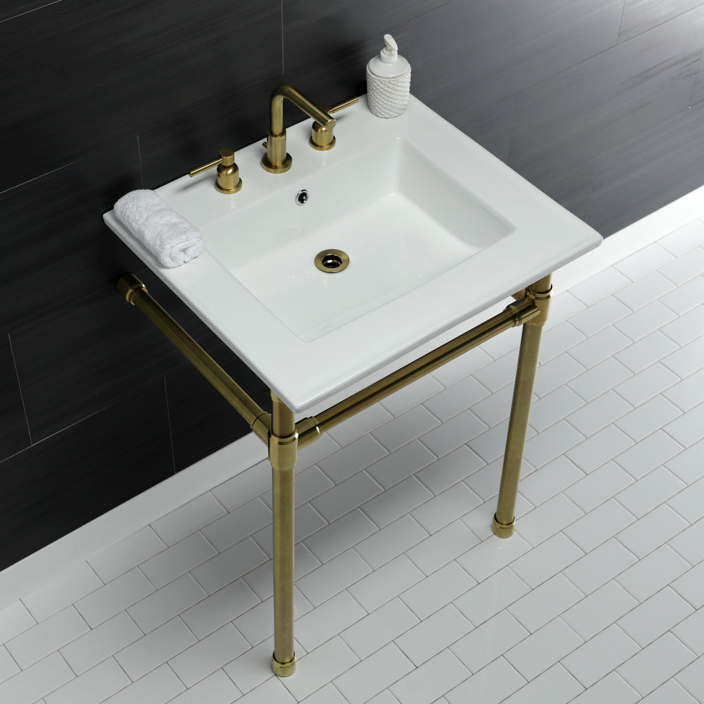 Dreyfuss 25-Inch Ceramic Console Sink with Stainless Steel Legs (8-Inch, 3-Hole)