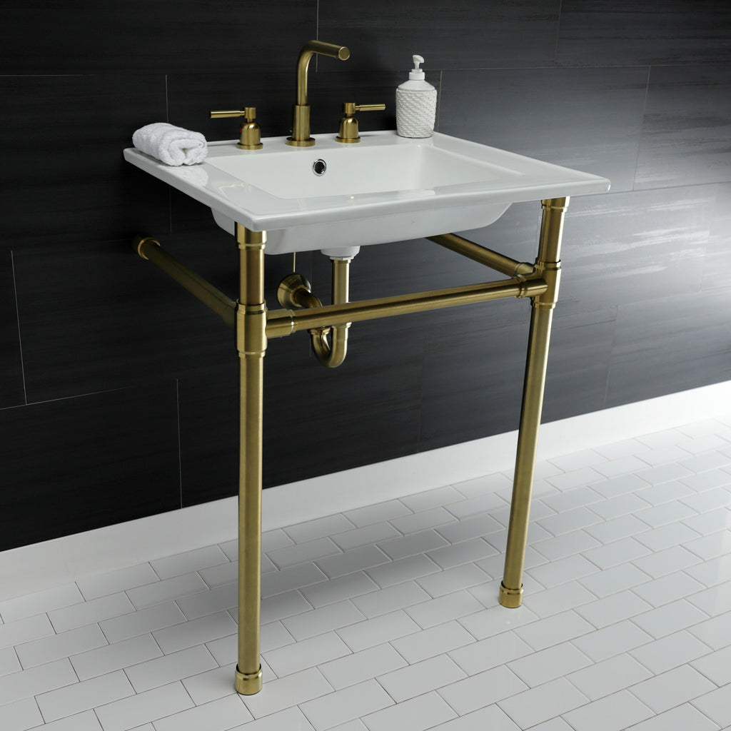 Dreyfuss 25-Inch Ceramic Console Sink with Stainless Steel Legs (8-Inch, 3-Hole)
