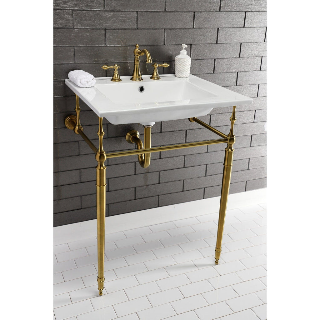 Edwardian 25-Inch Ceramic Console Sink with Brass Legs (8-Inch, 3-Hole)