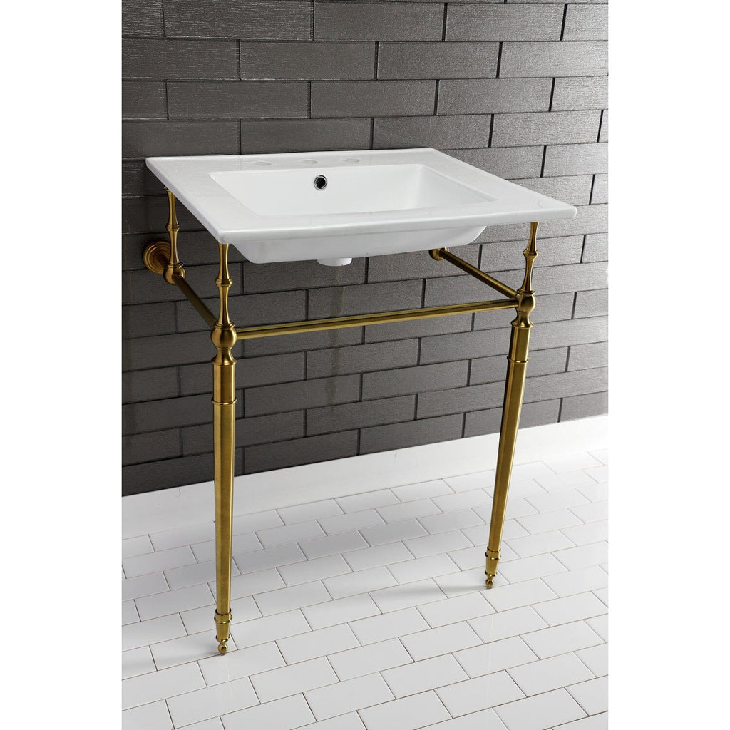 Edwardian 25-Inch Ceramic Console Sink with Brass Legs (8-Inch, 3-Hole)