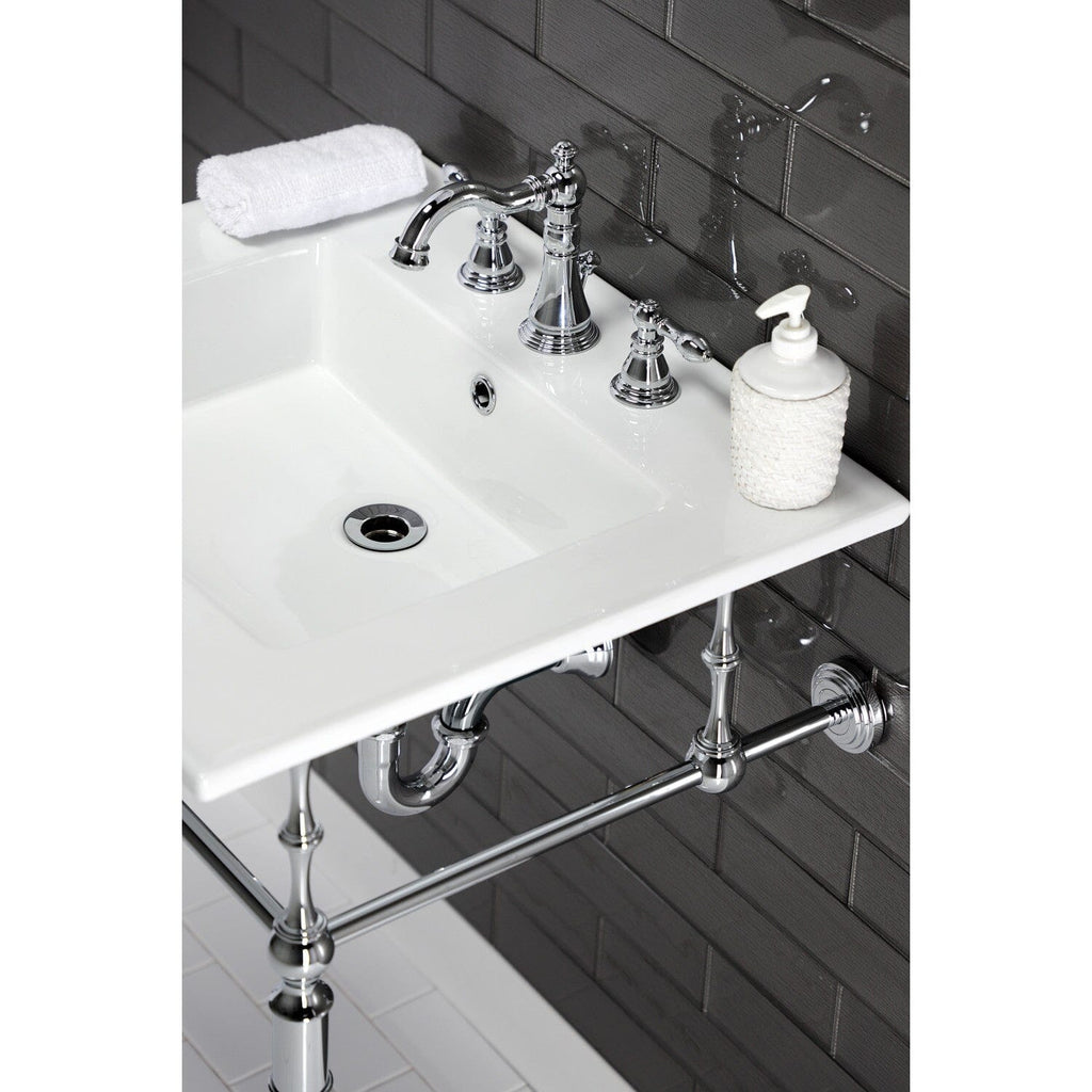 Edwardian 25-Inch Ceramic Console Sink with Brass Legs (8-Inch, 3-Hole)