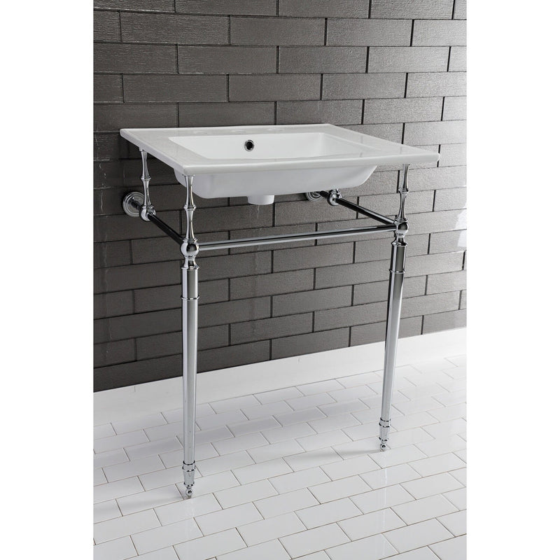 Edwardian 25-Inch Ceramic Console Sink with Brass Legs (8-Inch, 3-Hole)