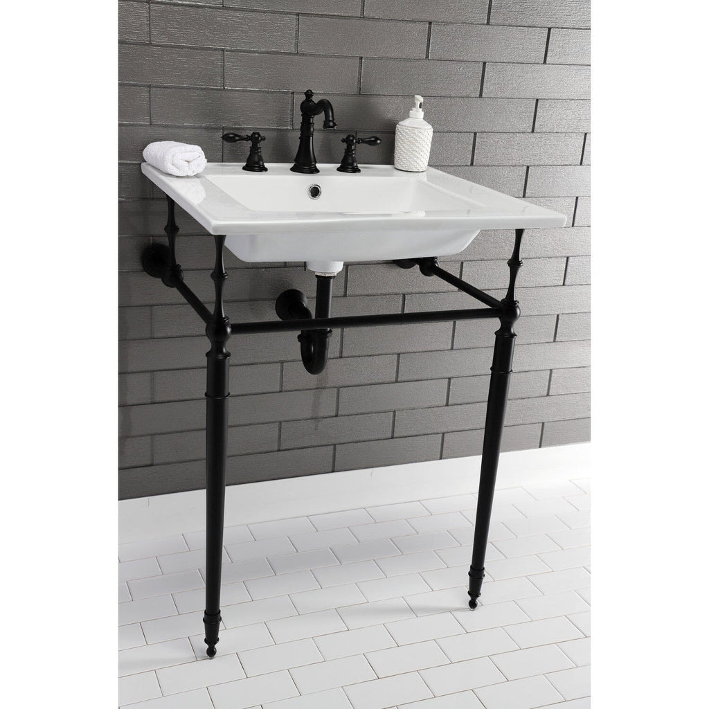 Edwardian 25-Inch Ceramic Console Sink with Brass Legs (8-Inch, 3-Hole)