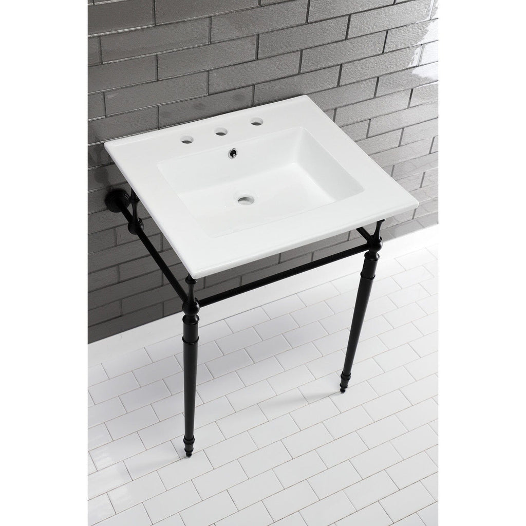 Edwardian 25-Inch Ceramic Console Sink with Brass Legs (8-Inch, 3-Hole)