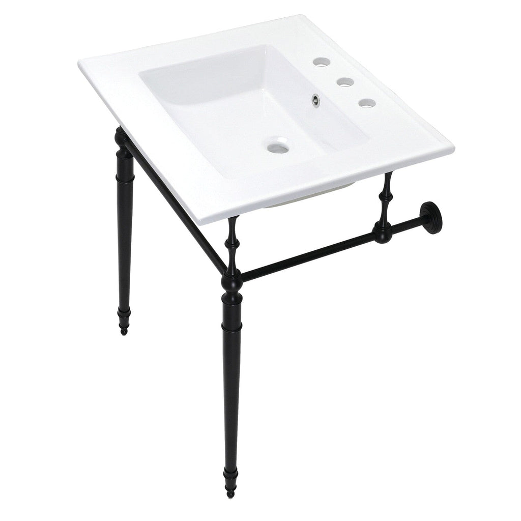 Edwardian 25-Inch Ceramic Console Sink with Brass Legs (8-Inch, 3-Hole)