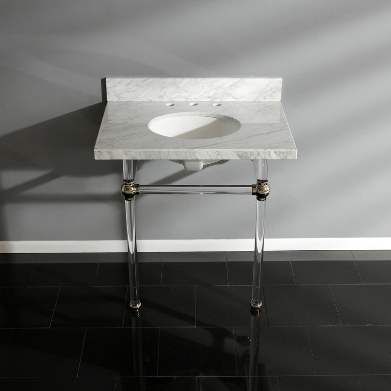 Templeton 30-Inch Carrara Marble Vanity Top with Acrylic Legs (8-Inch, 3-Hole)
