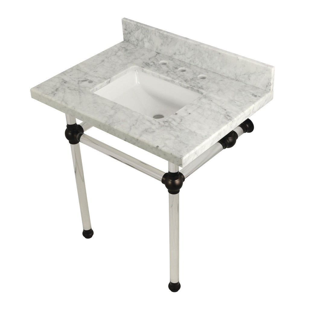 Templeton 30-Inch Carrara Marble Vanity Top with Acrylic Legs (8-Inch, 3-Hole)