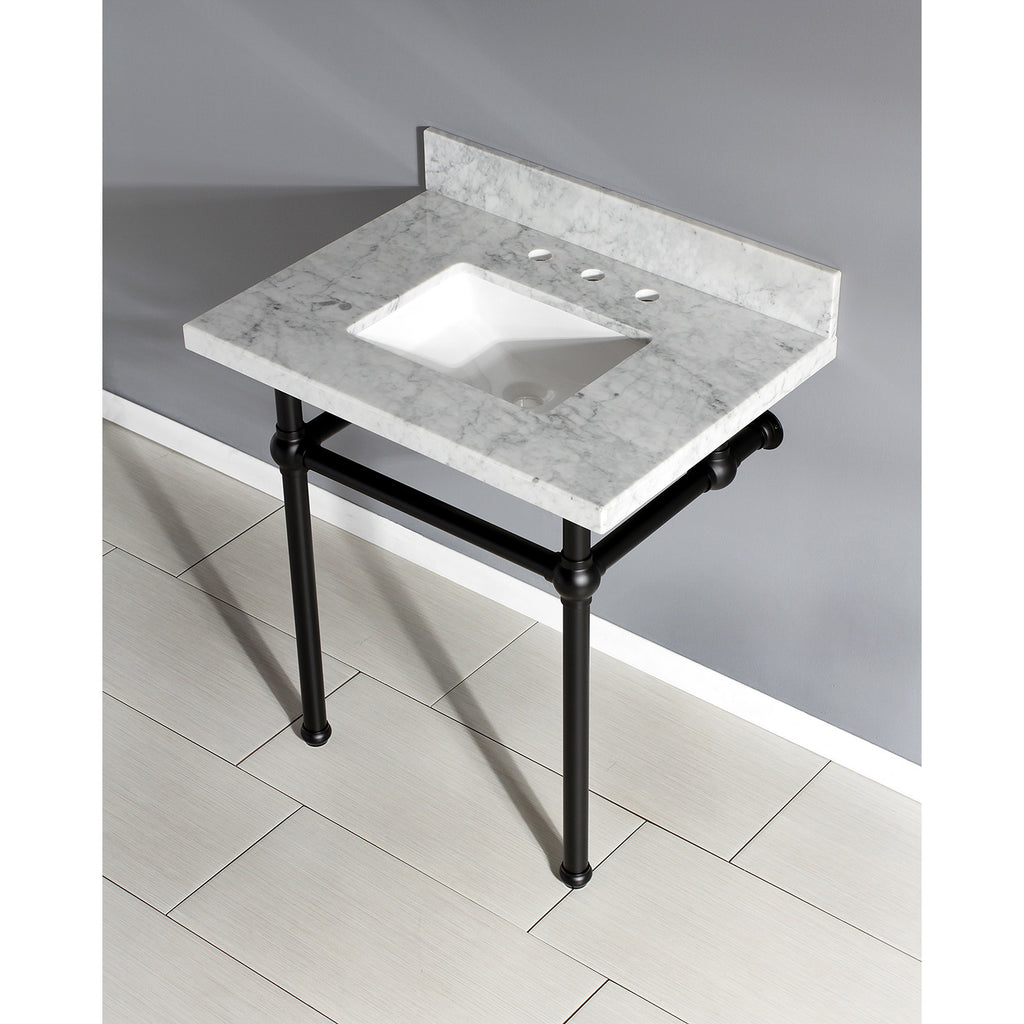 Templeton 30-Inch Carrara Marble Vanity Top with Brass Legs (8-Inch, 3-Hole)