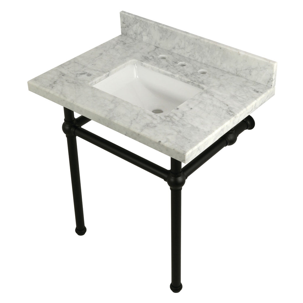 Templeton 30-Inch Carrara Marble Vanity Top with Brass Legs (8-Inch, 3-Hole)