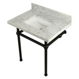Templeton 30-Inch Carrara Marble Vanity Top with Brass Legs (8-Inch, 3-Hole)