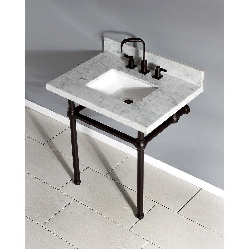 Templeton 30-Inch Carrara Marble Vanity Top with Brass Legs (8-Inch, 3-Hole)