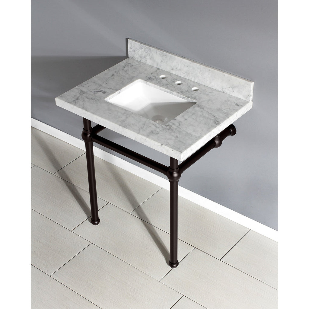 Templeton 30-Inch Carrara Marble Vanity Top with Brass Legs (8-Inch, 3-Hole)