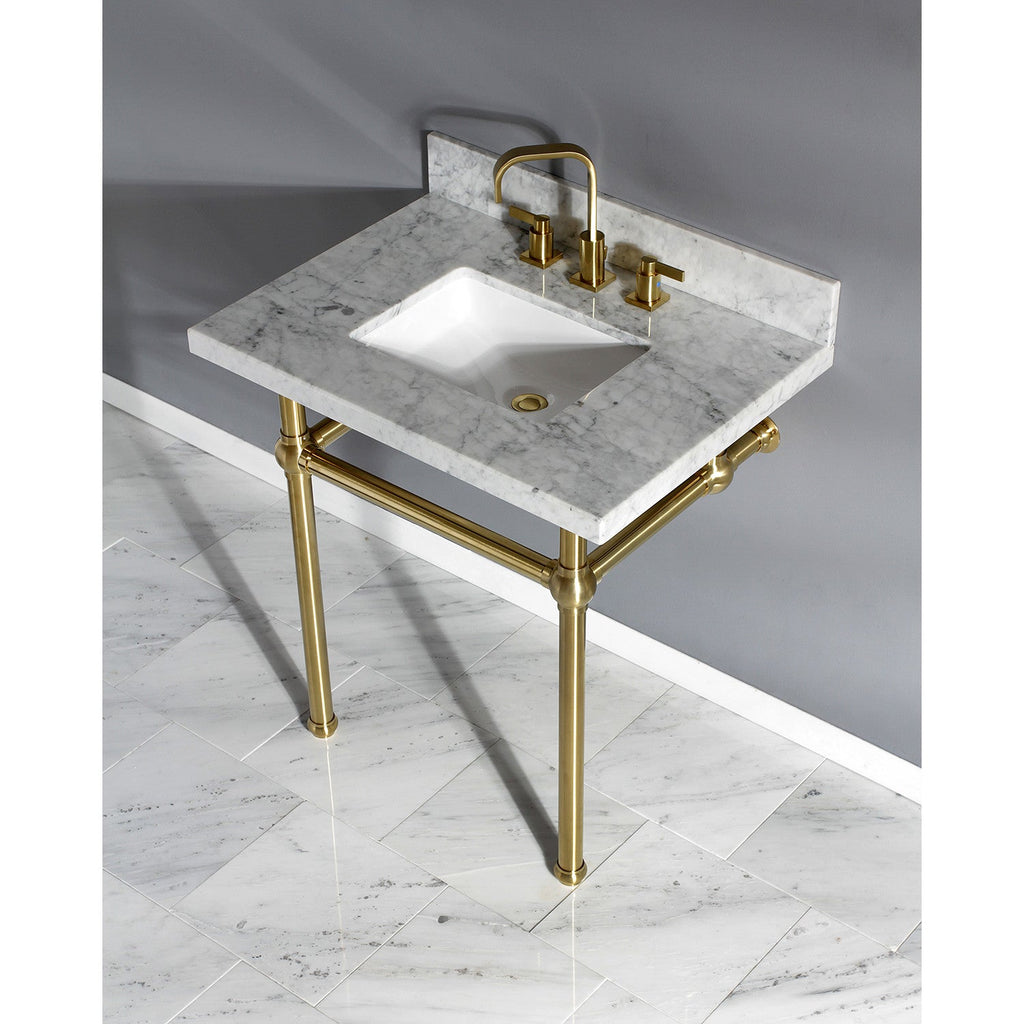 Templeton 30-Inch Carrara Marble Vanity Top with Brass Legs (8-Inch, 3-Hole)