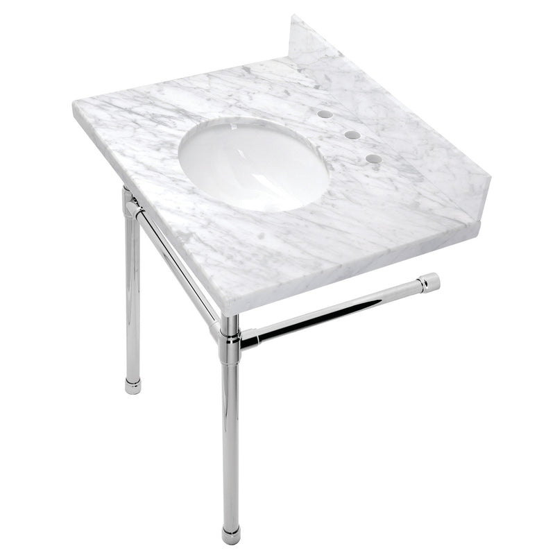 Dreyfuss 30-Inch Carrara Marble Vanity Top with Stainless Steel Legs (8-Inch, 3-Hole)