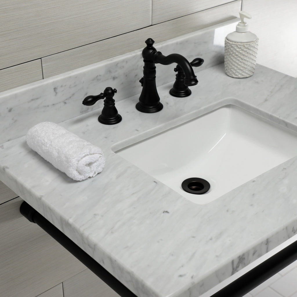 Dreyfuss 30-Inch Carrara Marble Vanity Top with Stainless Steel Legs (8-Inch, 3-Hole)