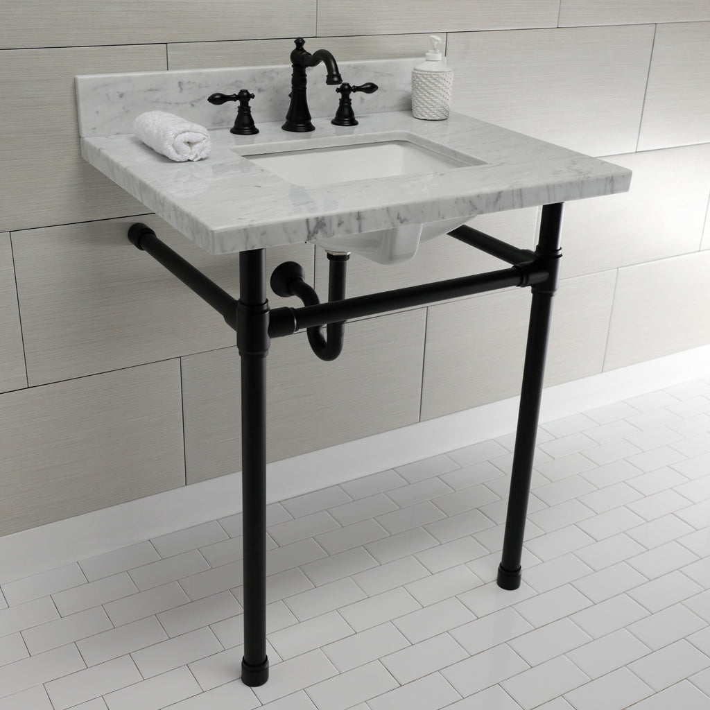 Dreyfuss 30-Inch Carrara Marble Vanity Top with Stainless Steel Legs (8-Inch, 3-Hole)