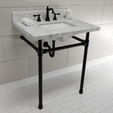 Dreyfuss 30-Inch Carrara Marble Vanity Top with Stainless Steel Legs (8-Inch, 3-Hole)