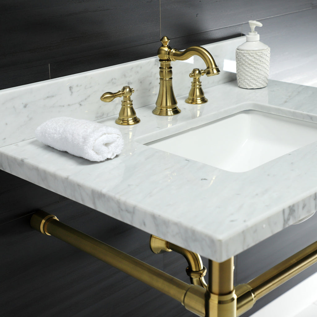Dreyfuss 30-Inch Carrara Marble Vanity Top with Stainless Steel Legs (8-Inch, 3-Hole)
