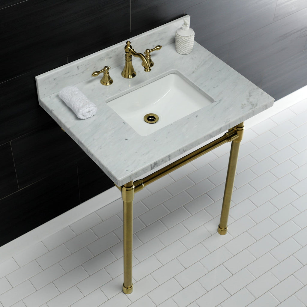 Dreyfuss 30-Inch Carrara Marble Vanity Top with Stainless Steel Legs (8-Inch, 3-Hole)